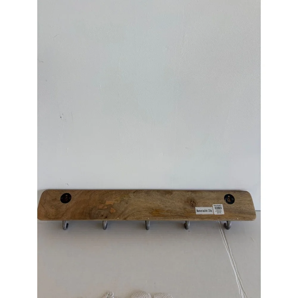 World Market Elephant Head Wall Hook Rack Wood Metal 5 Hooks Silver Brown 21